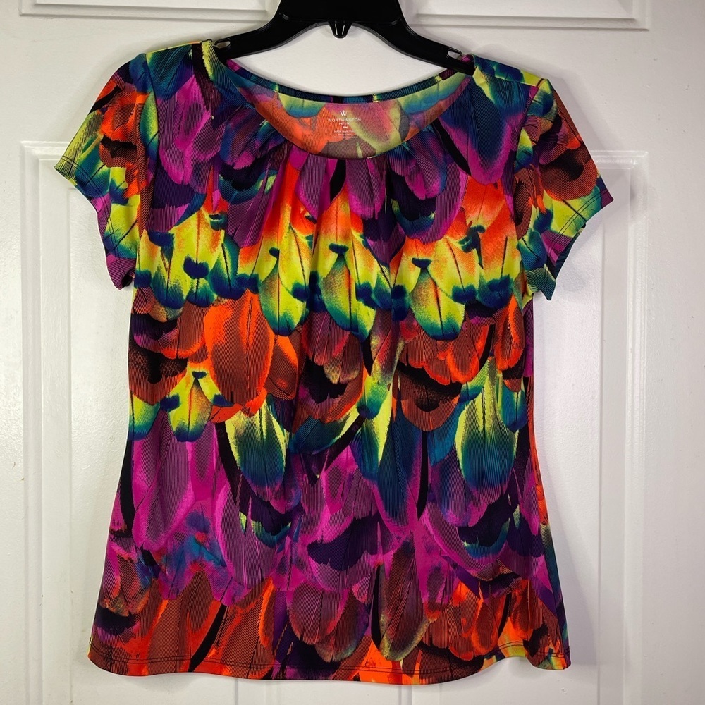Worthington short sleeve‎ multi colored blouse.
